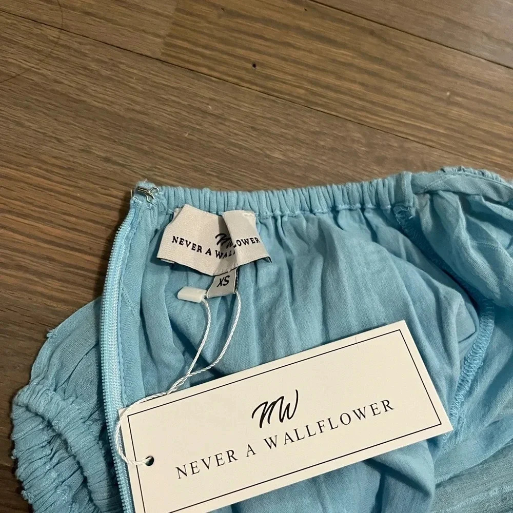 NWT! Never a Wallflower Coco Short Sleeve Dress. Air Stripe (light blue). XS - Picture 8 of 10